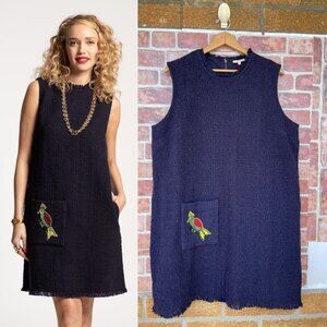 FRANCES VALENTINE Twiggy Fringe Dress Cotton Boucle Navy size 1 X